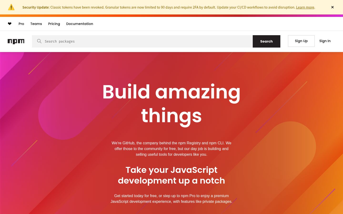 Screenshot of npm - https://www.npmjs.com